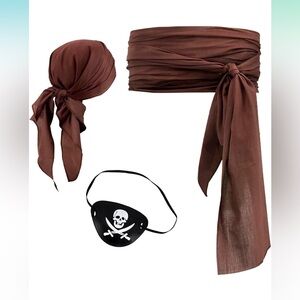 Brown Satin Pirate Set with Skull Eye Patch